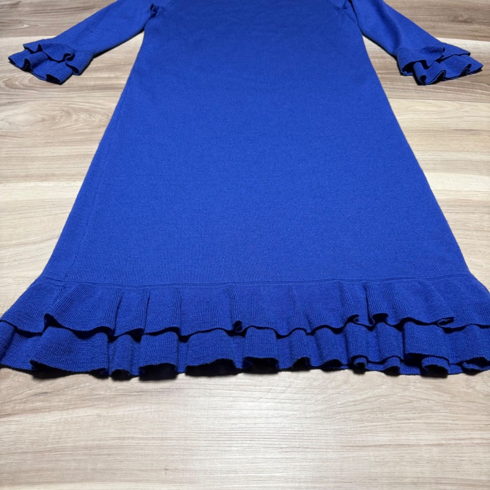 Lilly Pulitzer Sweater Dress Womens XS‎ Blue Merino Wool Ruffle Cuff Hem 24394 - Picture 10 of 12